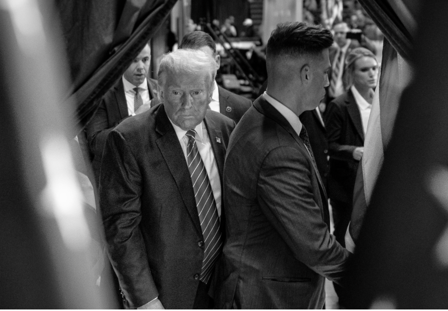 B w image looking down at trump