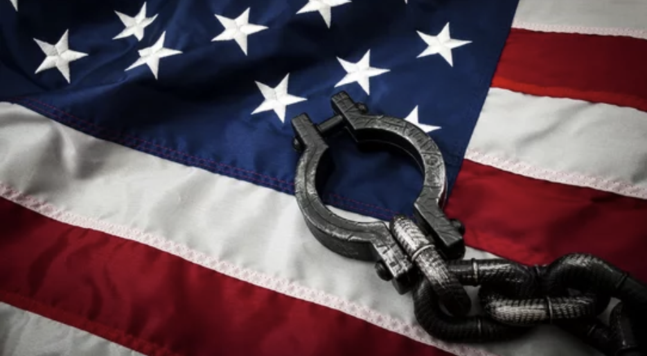 Us flag and shackles