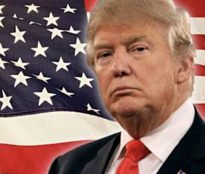 Trump backed by us flag