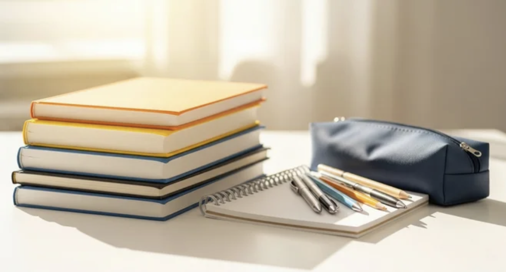 Textbooks pencils