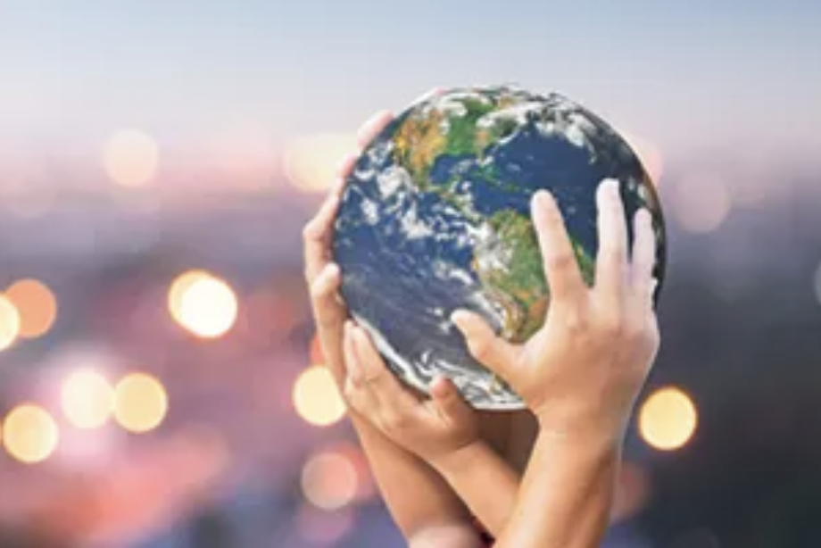 Hands holding globe bokeh lights