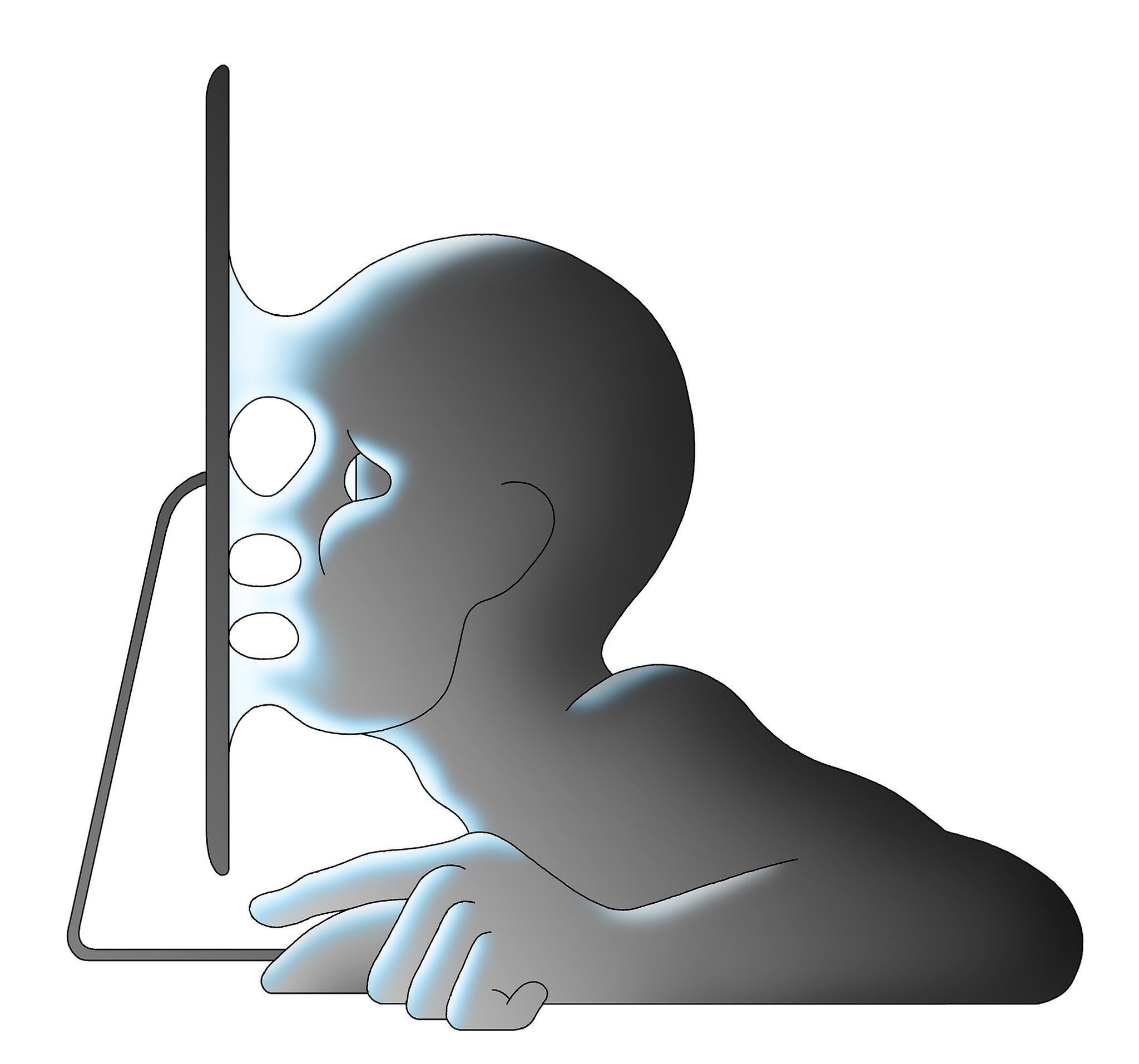 Man merge w computer screen