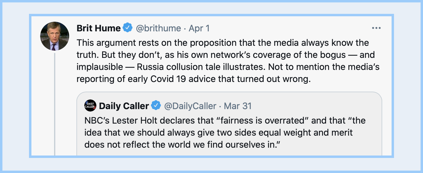 Brit hume tweet lester holt statement