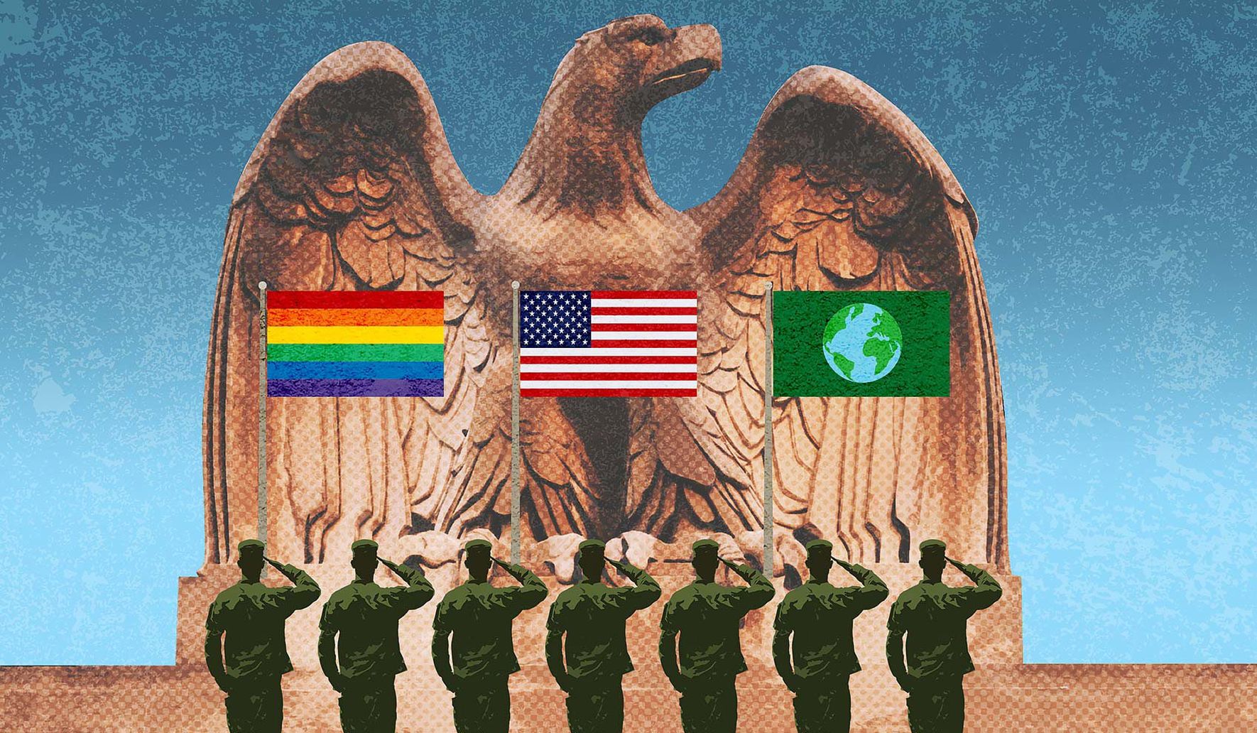 Woke military flags eagle