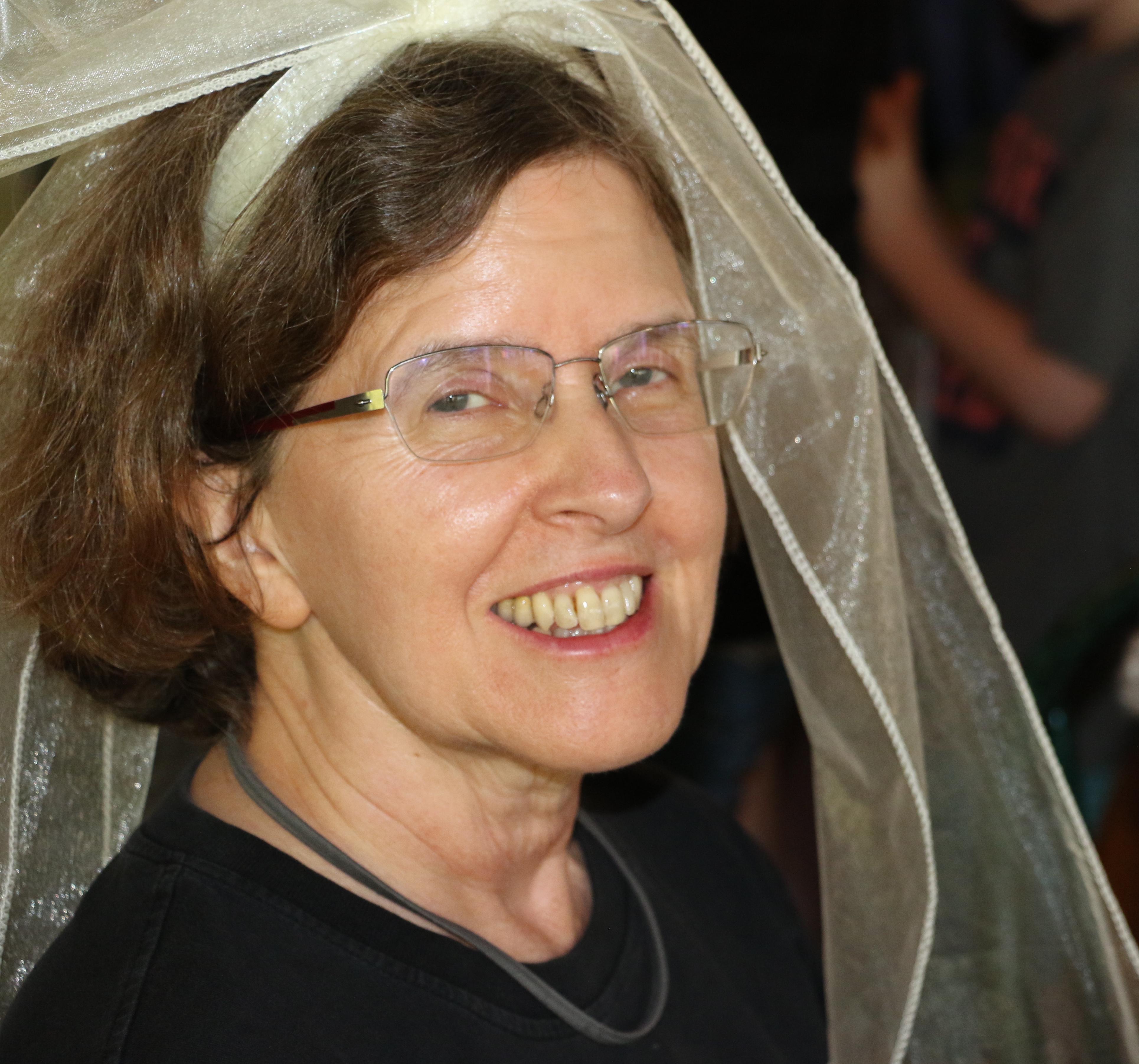 Nancy getting into the spirit of the moment at our wedding - Sept 2015