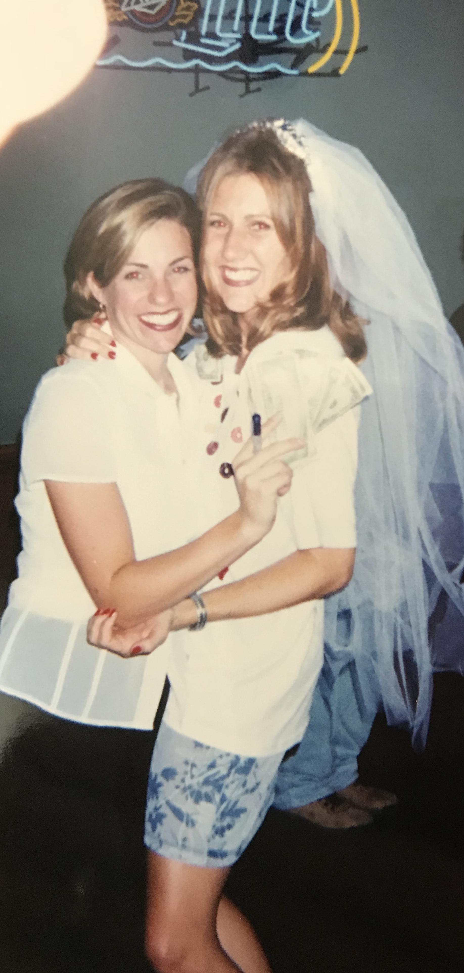 Our girl Gina’s bachelorette night! Posing with her dear friend Lori Coffae!