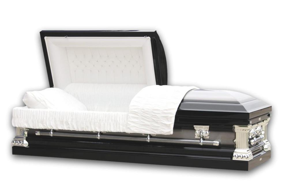 Photo of Knight Black- Casket in Black and Silver Finish with White Interior