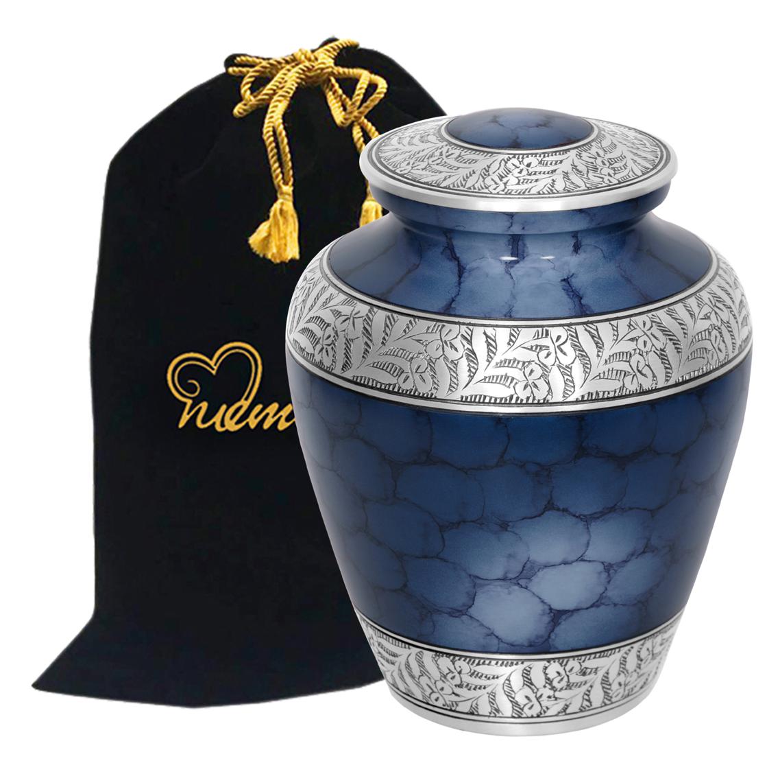 Elite Cloud Blue and Silver Cremation Urn Adult Urn with Velvet Bag