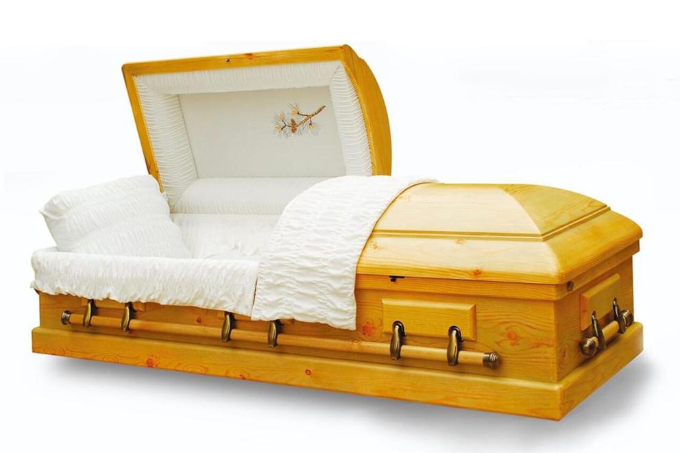 Photo of Old Cedar - Solid Pine Wood Casket with White Velvet Interior