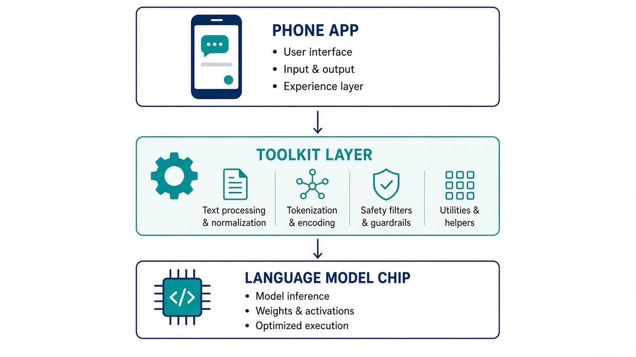 A simple three-layer sketch: your app, Genkit in the middle, a model on the outside