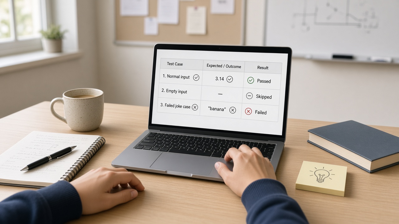 A student checking structured output from an AI feature against three test cases
