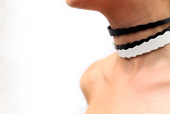 banksia choker in black and serrata choker in white