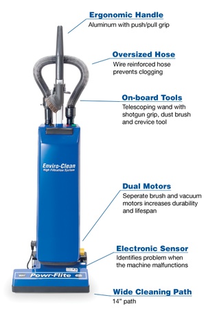 Powr-Flite 14" Dual Motor Vacuum with On-Board Tools - PF14 | Church