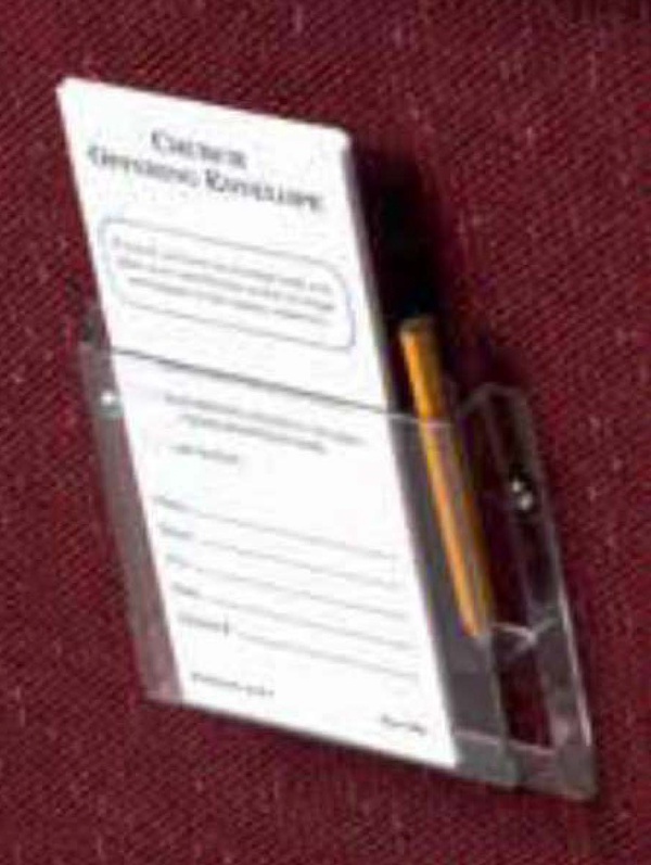 Clear Plastic Pew/Chair Envelope and Card Rack with Pencil Holder