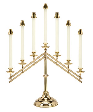Seven-Light Adjustable Brass Candelabra - Polished Brass
