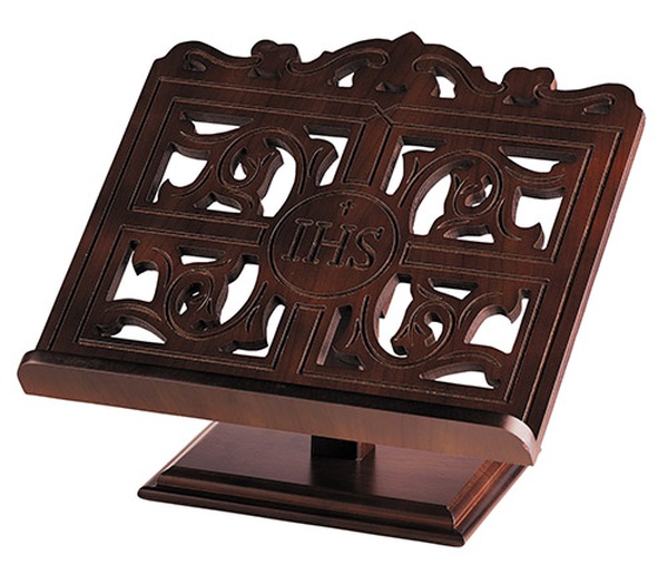 Carved Wood IHS Bible Stand Church Partner