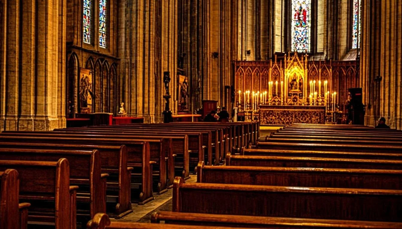 Anglican church interior with stained glass