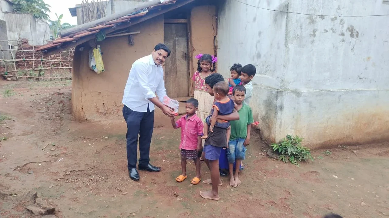 Community receiving food supplies and aid