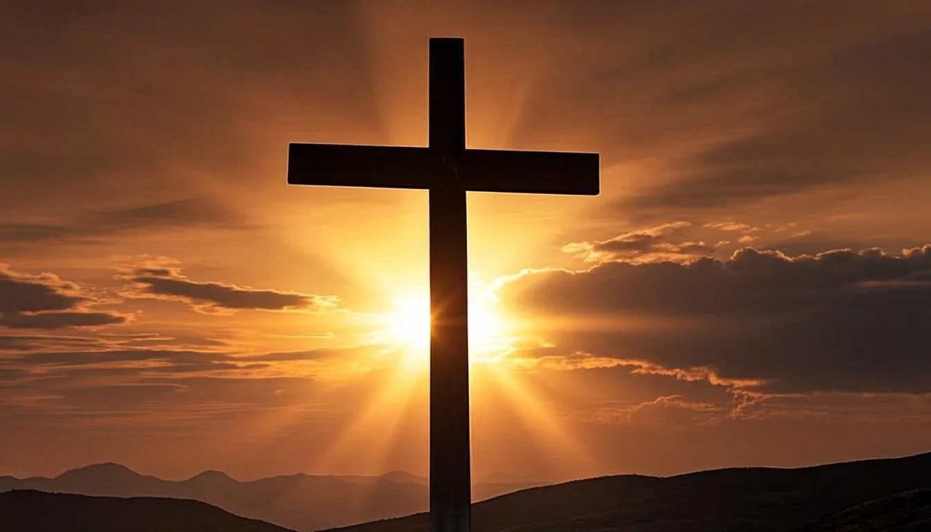 Sunrise over cross silhouette - faith and hope