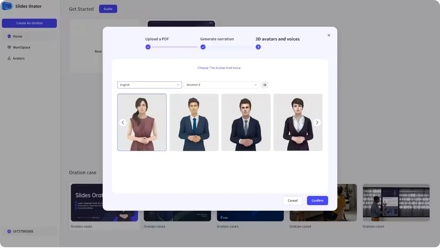 Choosing a 3D digital avatar to present the slides