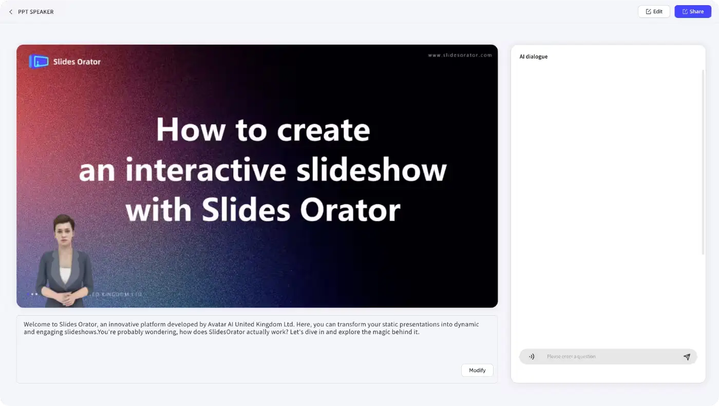 Generating the interactive presentation in MyPresenter AI