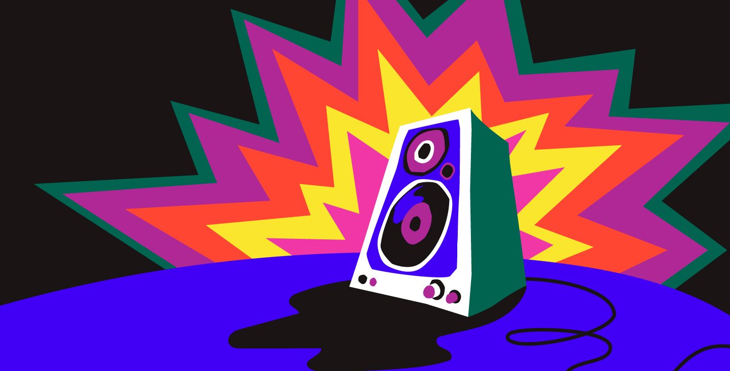 speaker blasts music, shown with colors