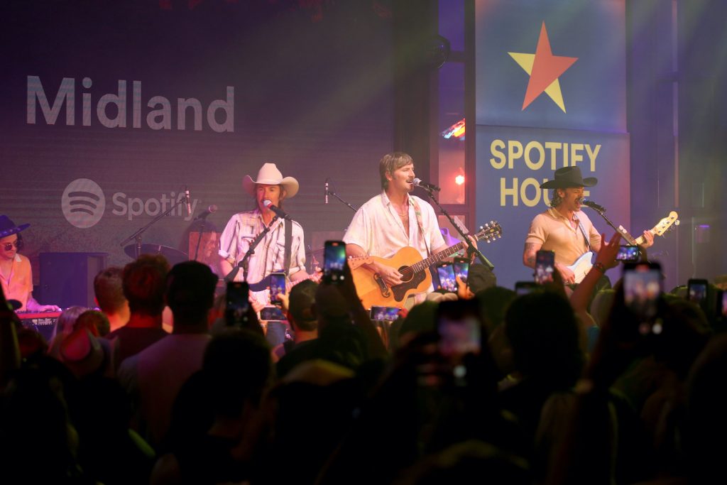 Jess Carson, Mark Wystrach and Cameron Duddy of Midland perform at Spotify House during CMA Fest at Ole Red