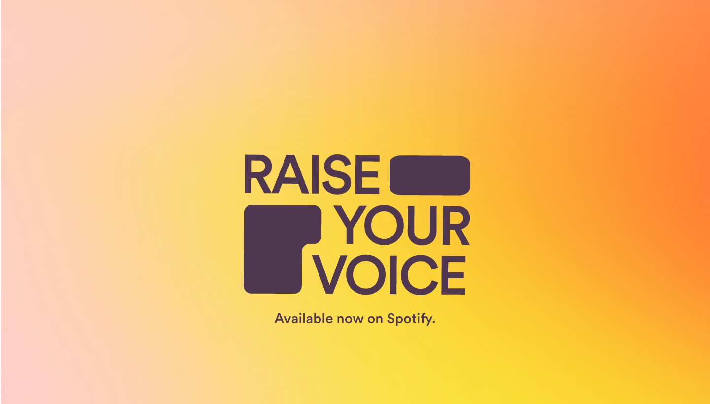 Raise Your Voice pride logo on yellow background