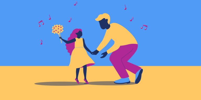 father and daughter dancing to music