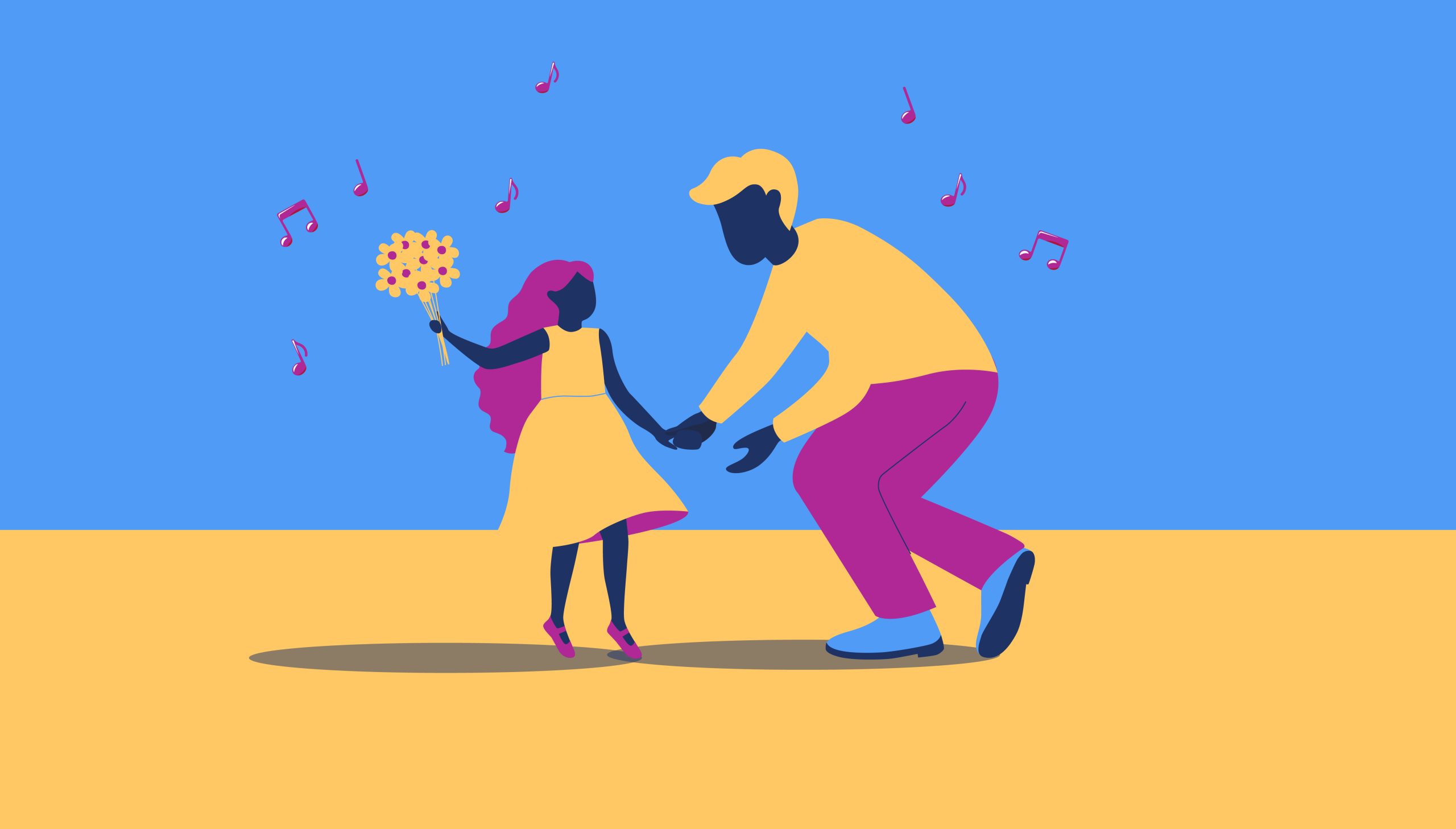 father and daughter dancing to music