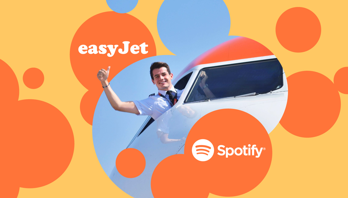 a pilot is waving out of a plane and there are graphic orange circles around him