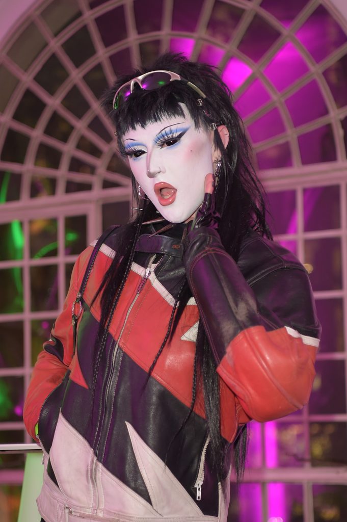 A guest poses as Spotify hosts "Anti-prom event to celebrate Misfits 2.0 playlist" with performances from Nova Twins, GIRLI, Lozeak, Cassyette and Lynks on October 26, 2022 in London, England.