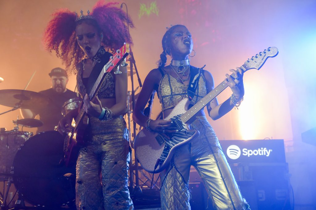 Nova Twins perform as Spotify hosts "Anti-prom event to celebrate Misfits 2.0 playlist" with performances from Nova Twins, GIRLI, Lozeak, Cassyette and Lynks on October 26, 2022 in London, England.