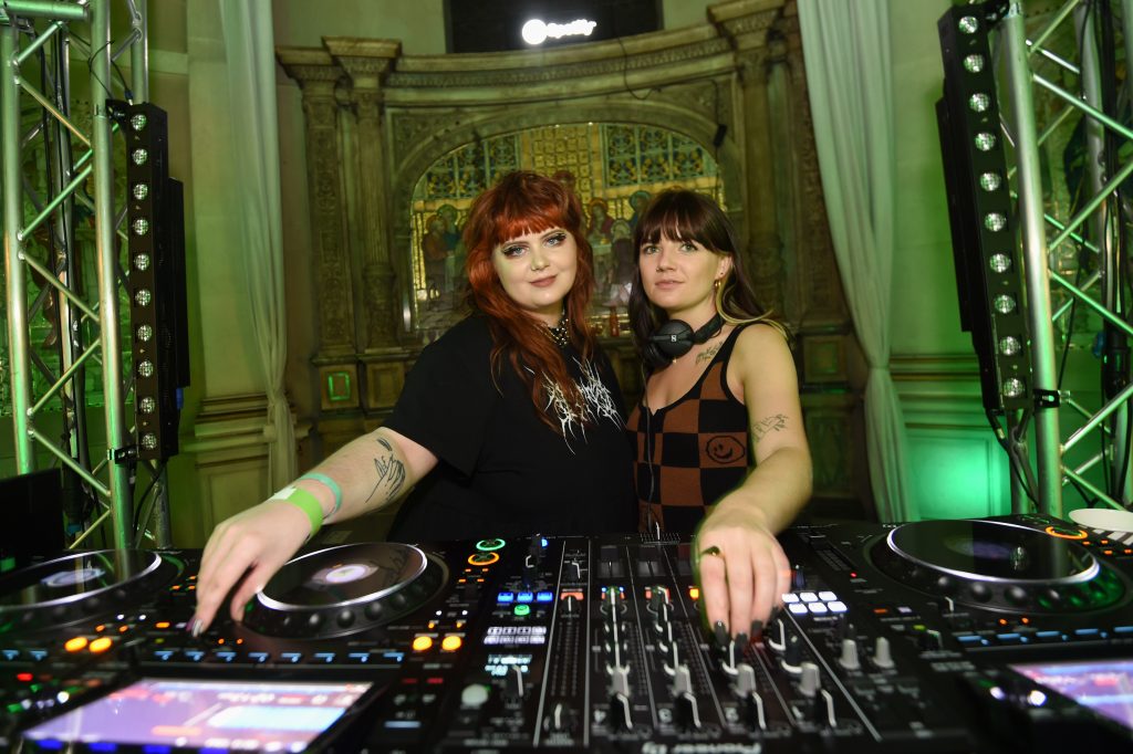 DJs Lil Spooky and Pixi perform as Spotify hosts "Anti-prom event to celebrate Misfits 2.0 playlist" with performances from Nova Twins, GIRLI, Lozeak, Cassyette and Lynks on October 26, 2022 in London, England.