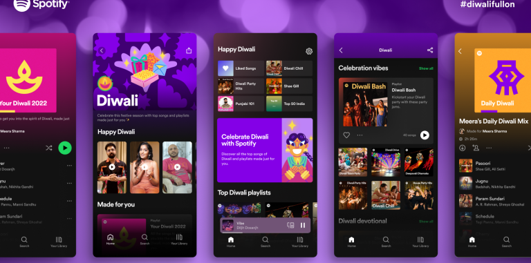 Diwali hub header showing 5 screens of the in-app experience