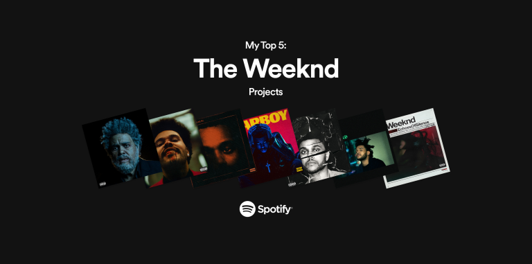 The Weeknds 7 different album covers overlapping in a row