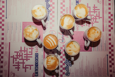 coffee with special foam milk art at the france wrapped party