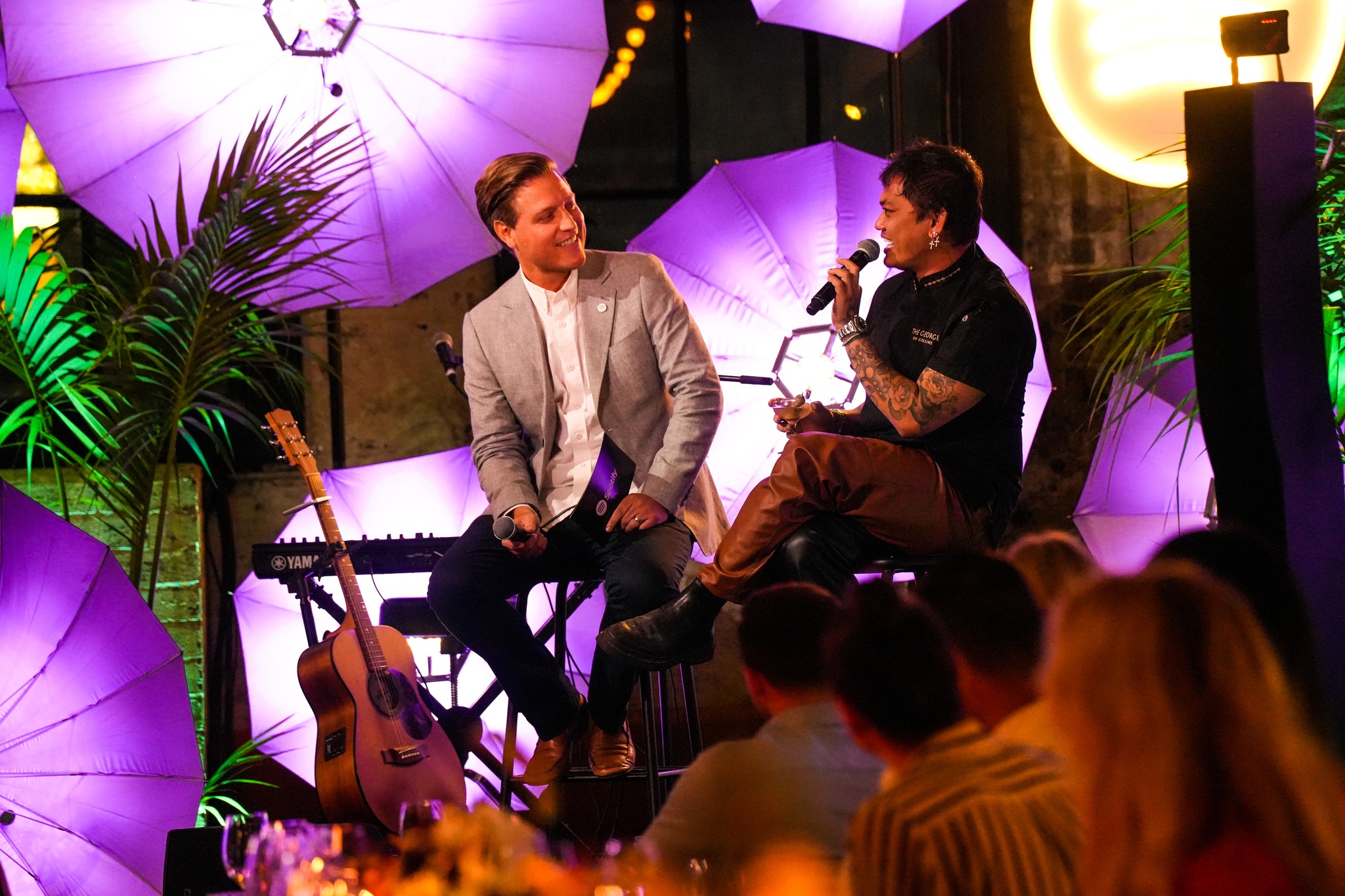 Chef Kahn Ong and Spotify Regional Head of Sales for AUNZ Adrian Bingham sitting at a panel interview