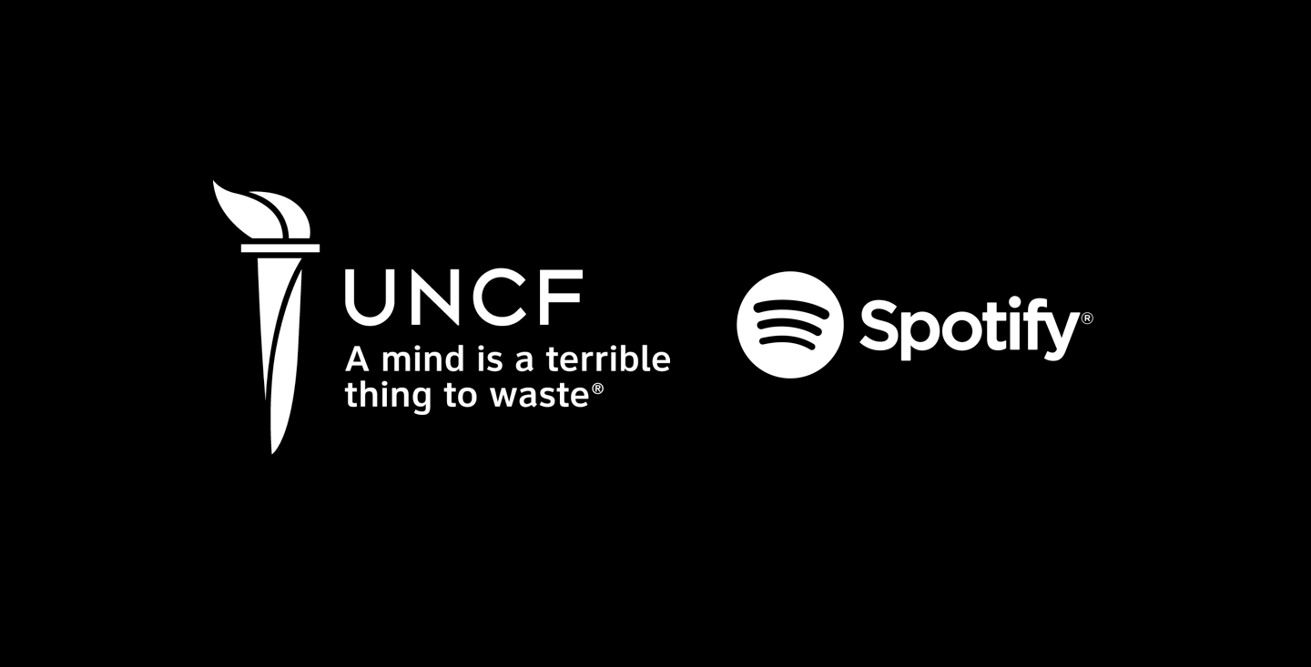 a black background with the uncf and spotify logo on top