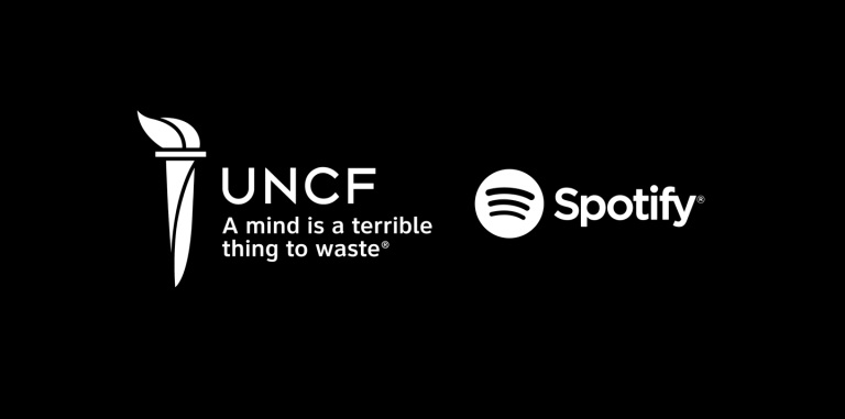 a black background with the uncf and spotify logo on top