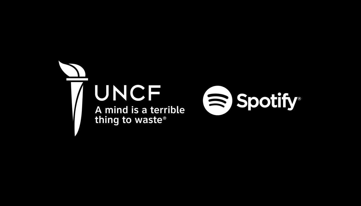 a black background with the uncf and spotify logo on top