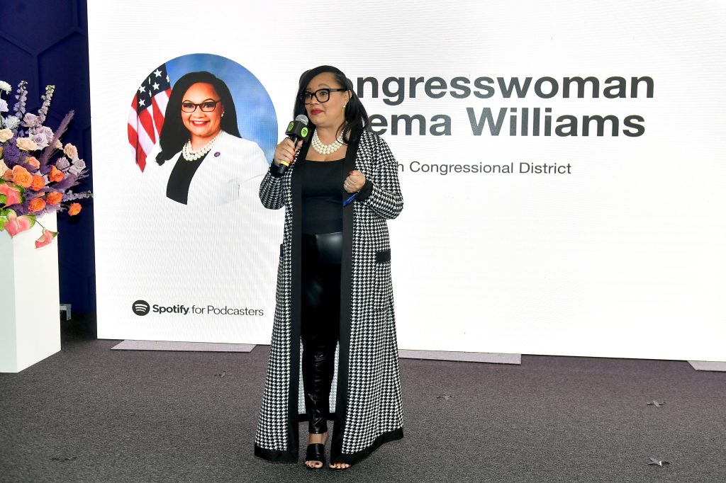 ATLANTA, GEORGIA - MARCH 20: Congresswoman Nikema Williams speaks onstage during Spotify NextGen Creator Day at Spelman College on March 20, 2023 in Atlanta, Georgia. (Photo by Paras Griffin/Getty Images for Spotify)