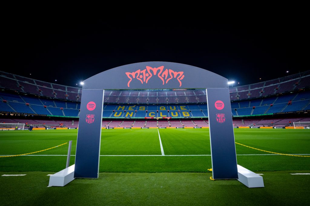 the motomami special edition set up on the spotify camp nou field