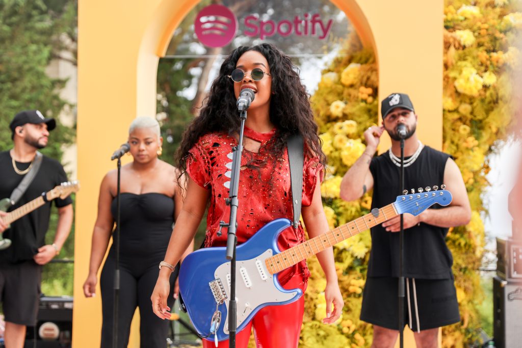 CANNES, FRANCE - JUNE 19: H.E.R. performs at Spotify's intimate evening of music and culture during Cannes Lions 2023 at Villa Golda on June 19, 2023 in Cannes, France. (Photo by David M. Benett/Getty Images for Spotify)