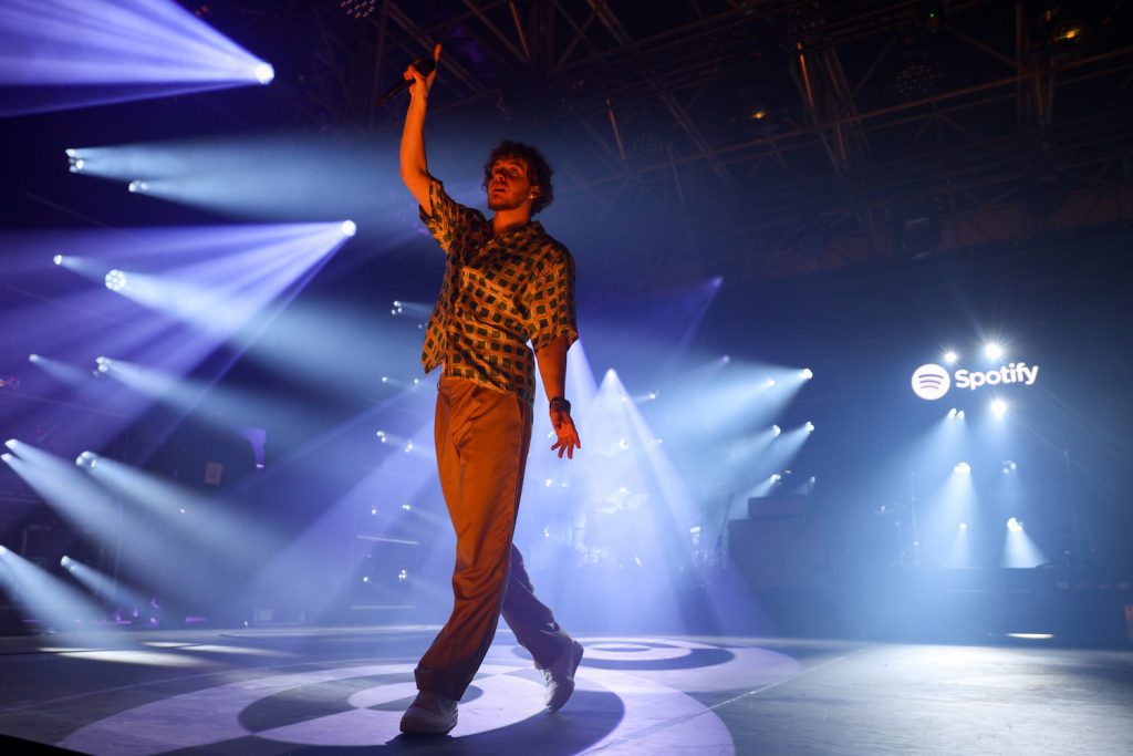 CANNES, FRANCE - JUNE 20: Jack Harlow performs on stage during an evening of music hosted by Spotify with star-studded performances with Florence + The Machine, Jack Harlow, will.i.am and Uncle Waffles during Cannes Lions 2023 at Spotify Beach on June 20, 2023 in Cannes, France. (Photo by David M. Benett/Dave Benett/Getty Images for Spotify)