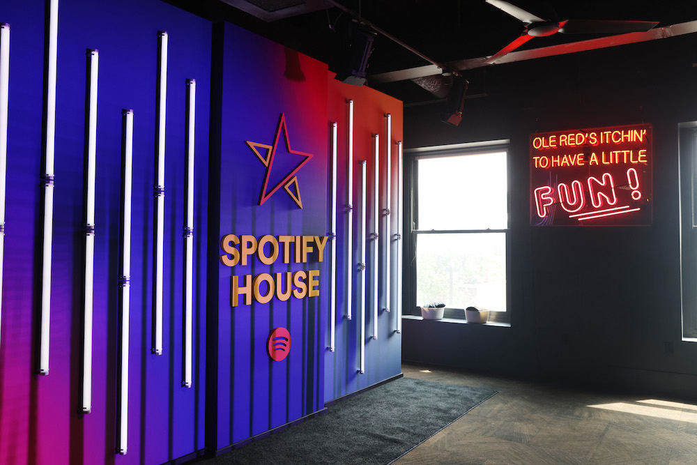 A view of signage at Spotify House during CMA Fest 2023.
