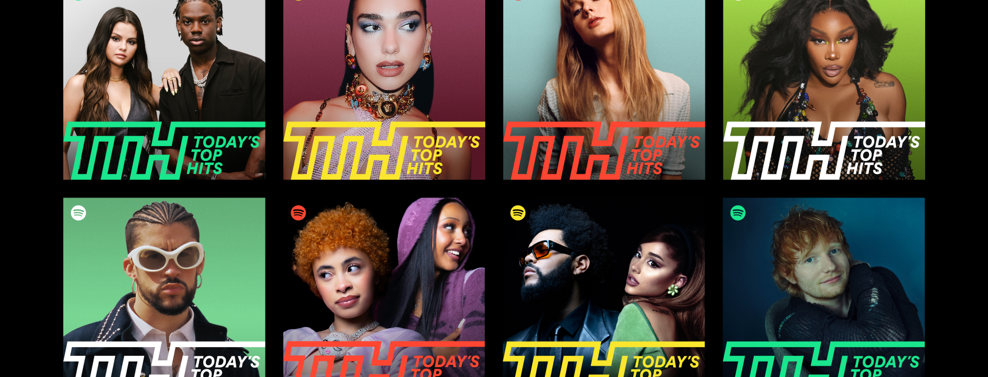 graphic collage of artists features on the todays top hits playlists