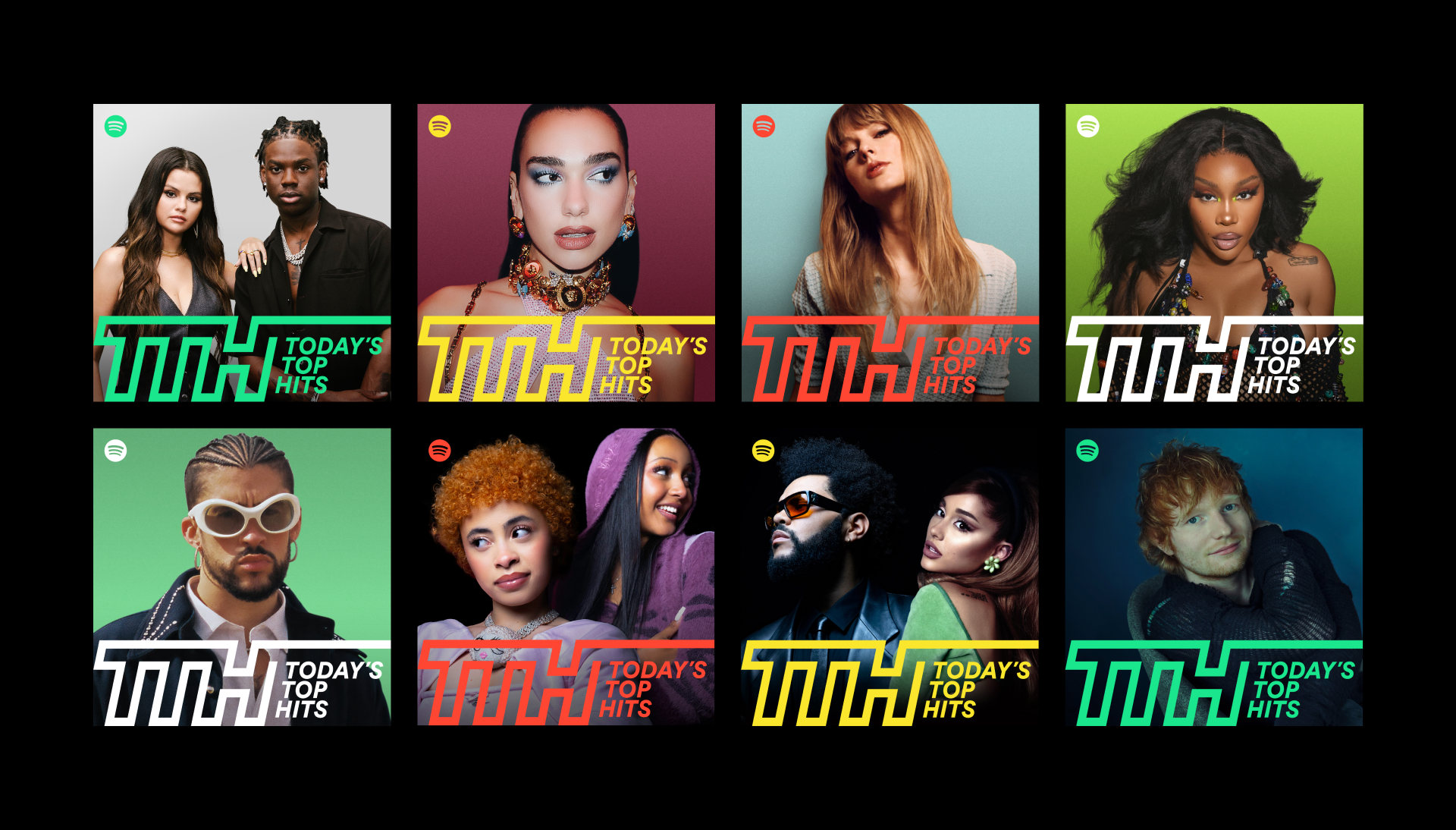 graphic collage of artists features on the todays top hits playlists