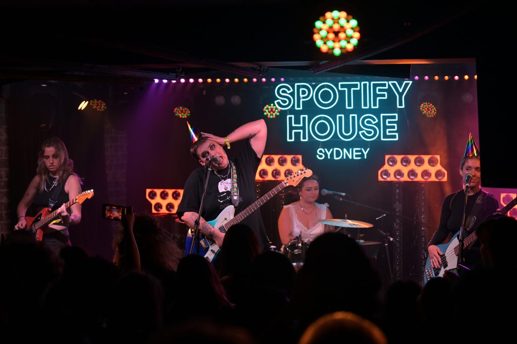 SYDNEY, AUSTRALIA - OCTOBER 19: Australian punk-rock group Teen Jesus and the Jean Teasers perform during the RADAR Artist Showcase & Party at Spotify House during SXSW Sydney on October 19, 2023 in Sydney, Australia. (Photo by James Gourley/Getty Images for Spotify)