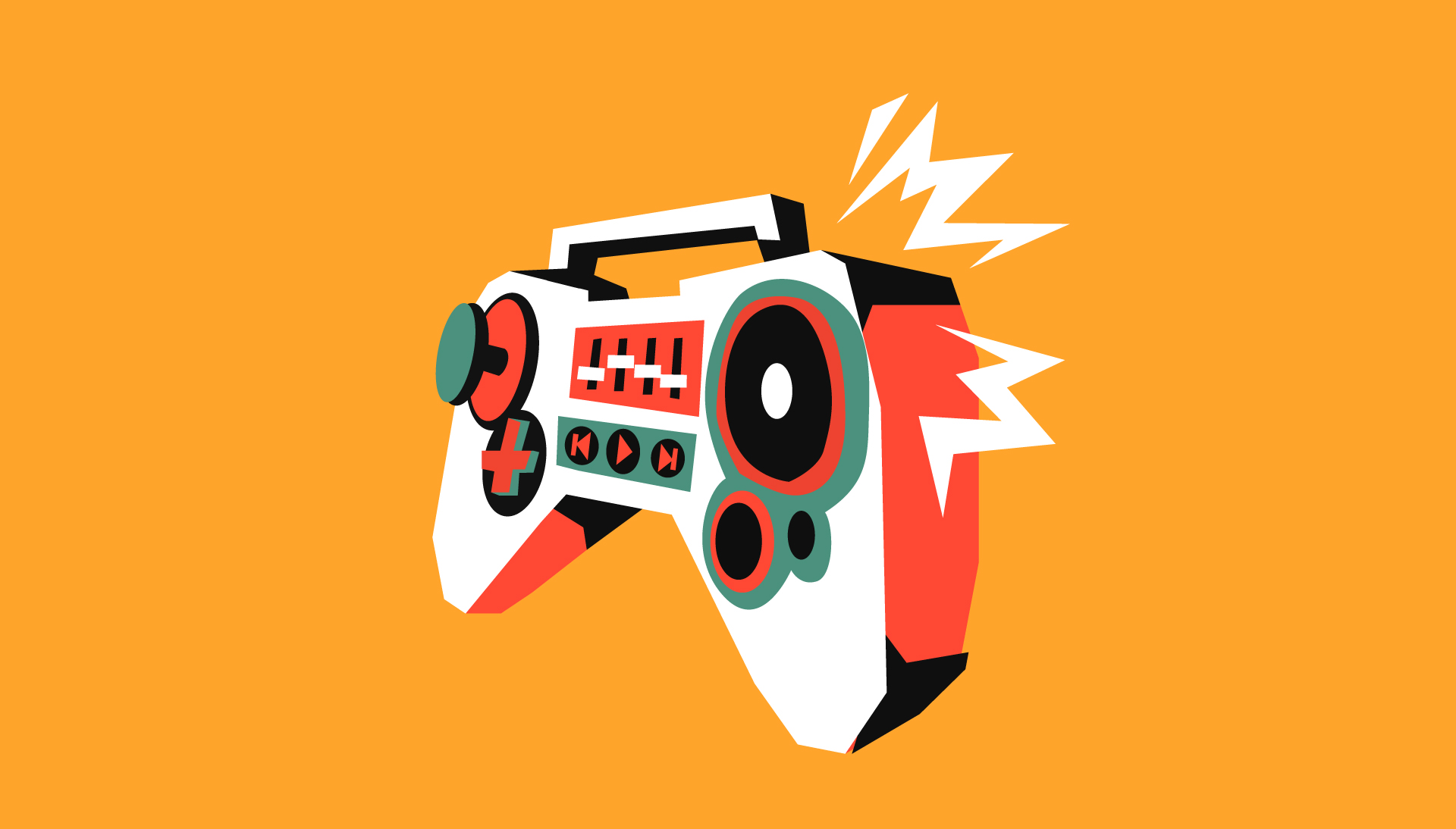 an illustration of a gaming console controller against an orange background